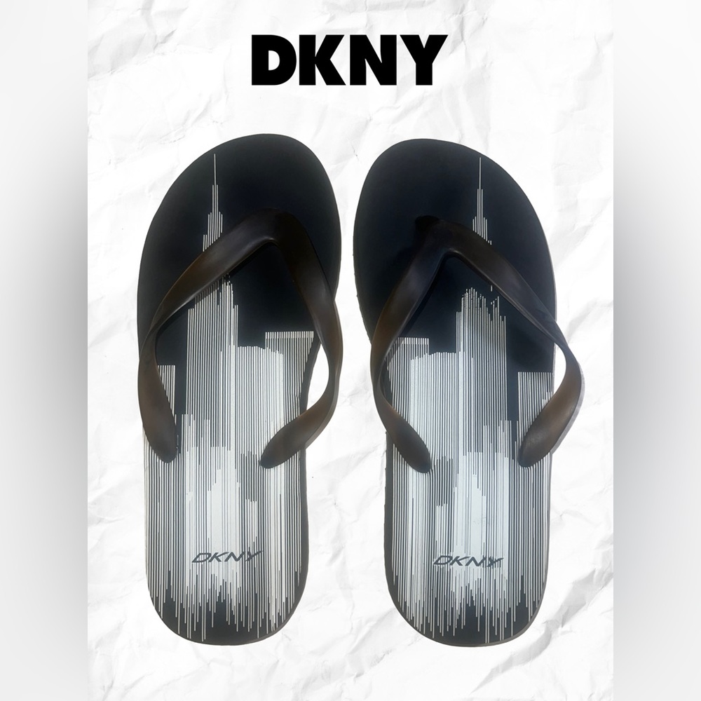 DKNY Men's Black, White and Gray Skyline Flip Flops